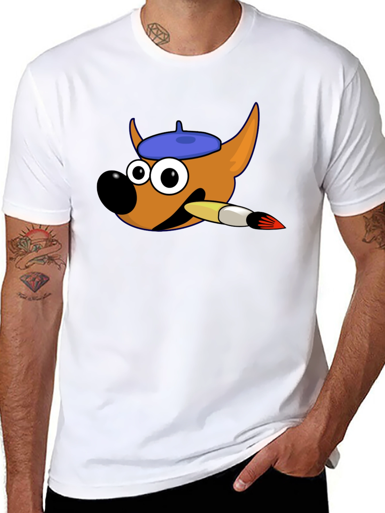Cartoon Mascot Black Cotton T-Shirt