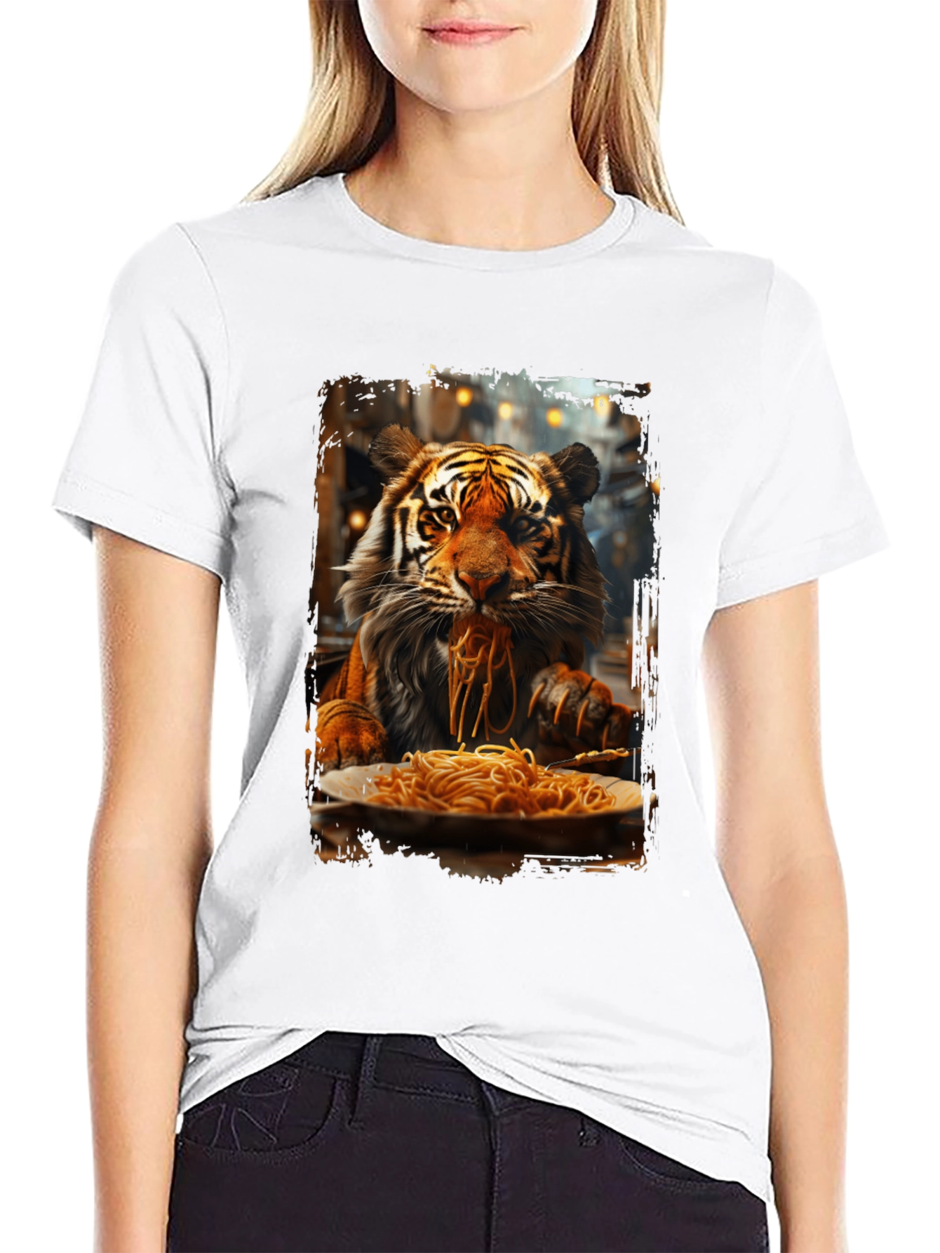 Tiger Eating Spaghetti Graphic T-Shirt