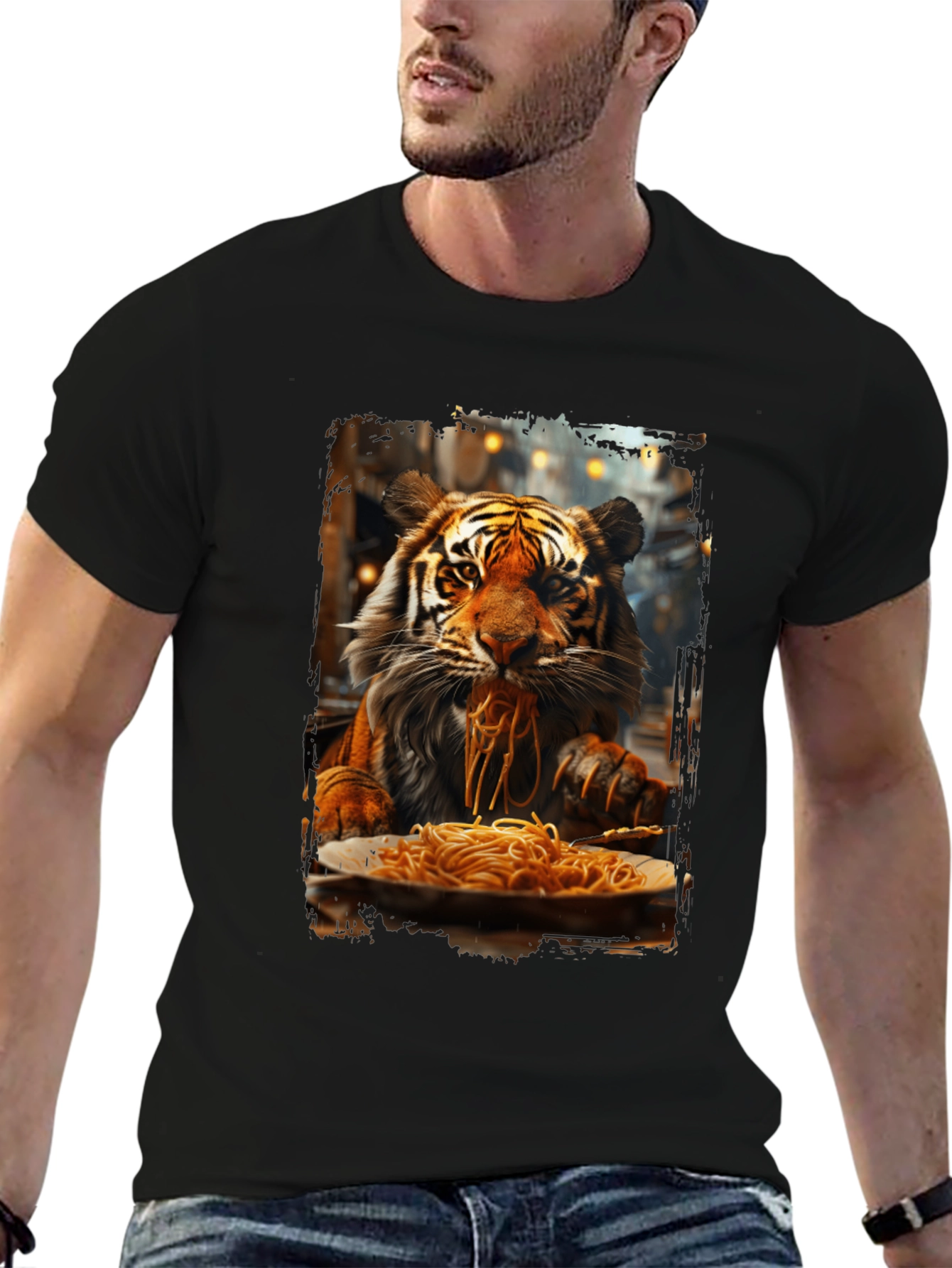Tiger Eating Spaghetti Graphic T-Shirt