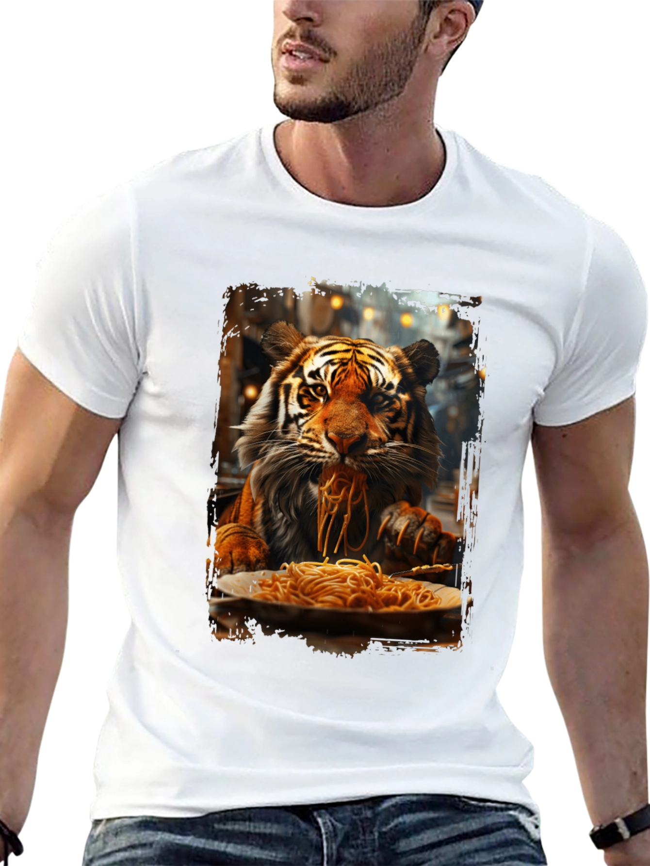 Tiger Eating Spaghetti Graphic T-Shirt