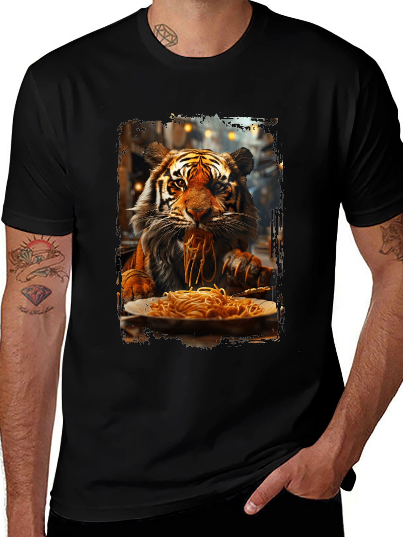 Tiger Eating Spaghetti Graphic T-Shirt