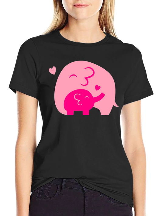 Elephant Mom & Baby Black T-Shirt - Heart Graphic