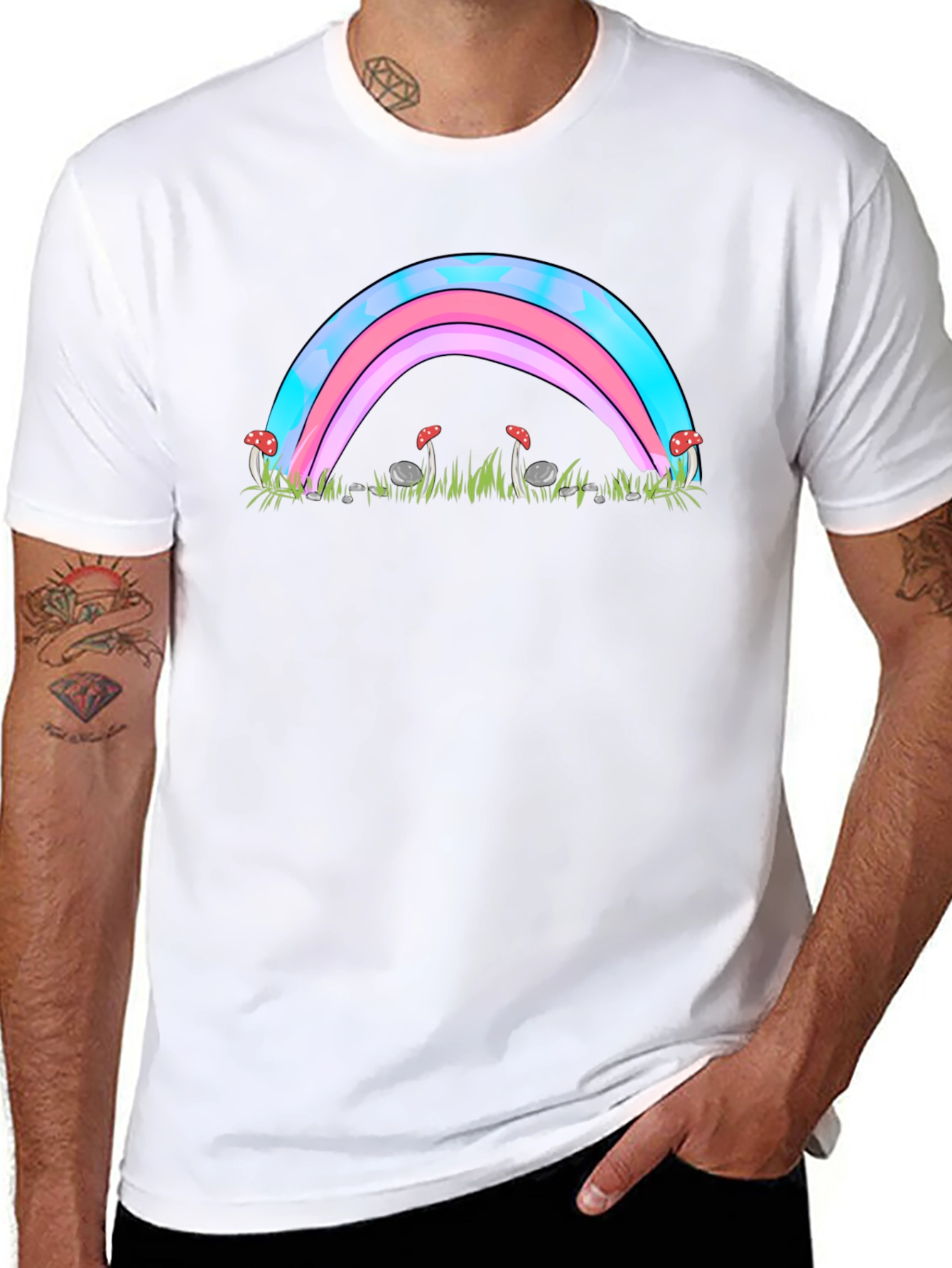 Trans Pride Rainbow & Mushroom Graphic Tee