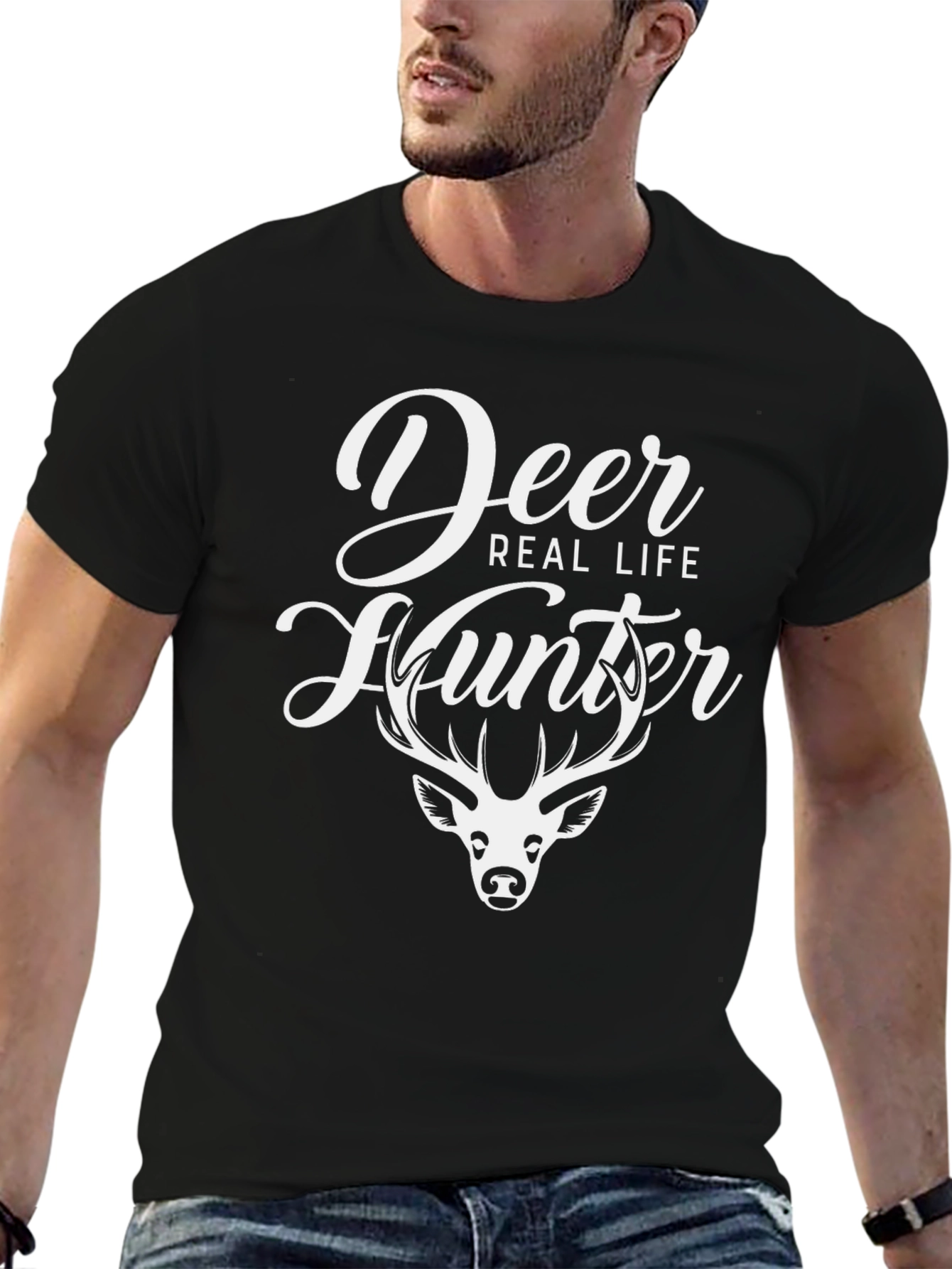 Deer Hunter Graphic Tee - Black Cotton Shirt