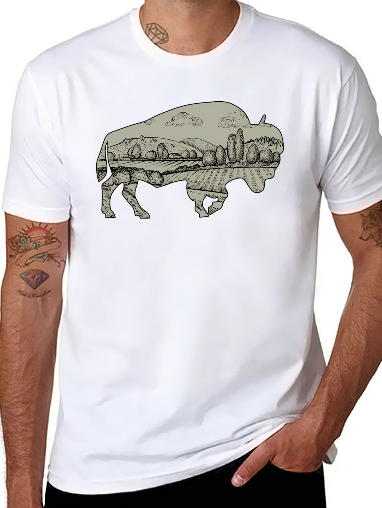 Bison Landscape Graphic T-Shirt - Casual Style