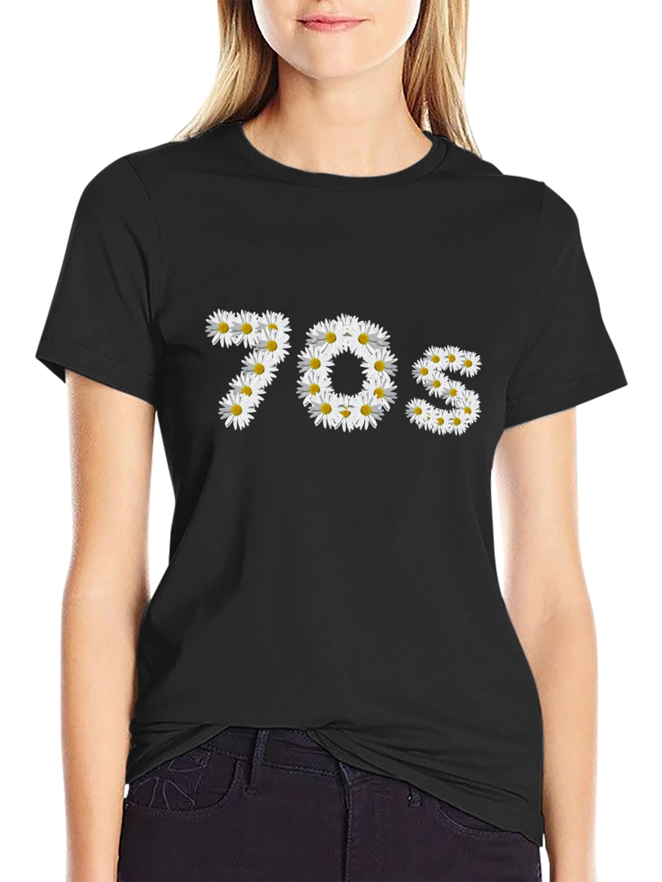 70s Daisy Graphic Black T-Shirt