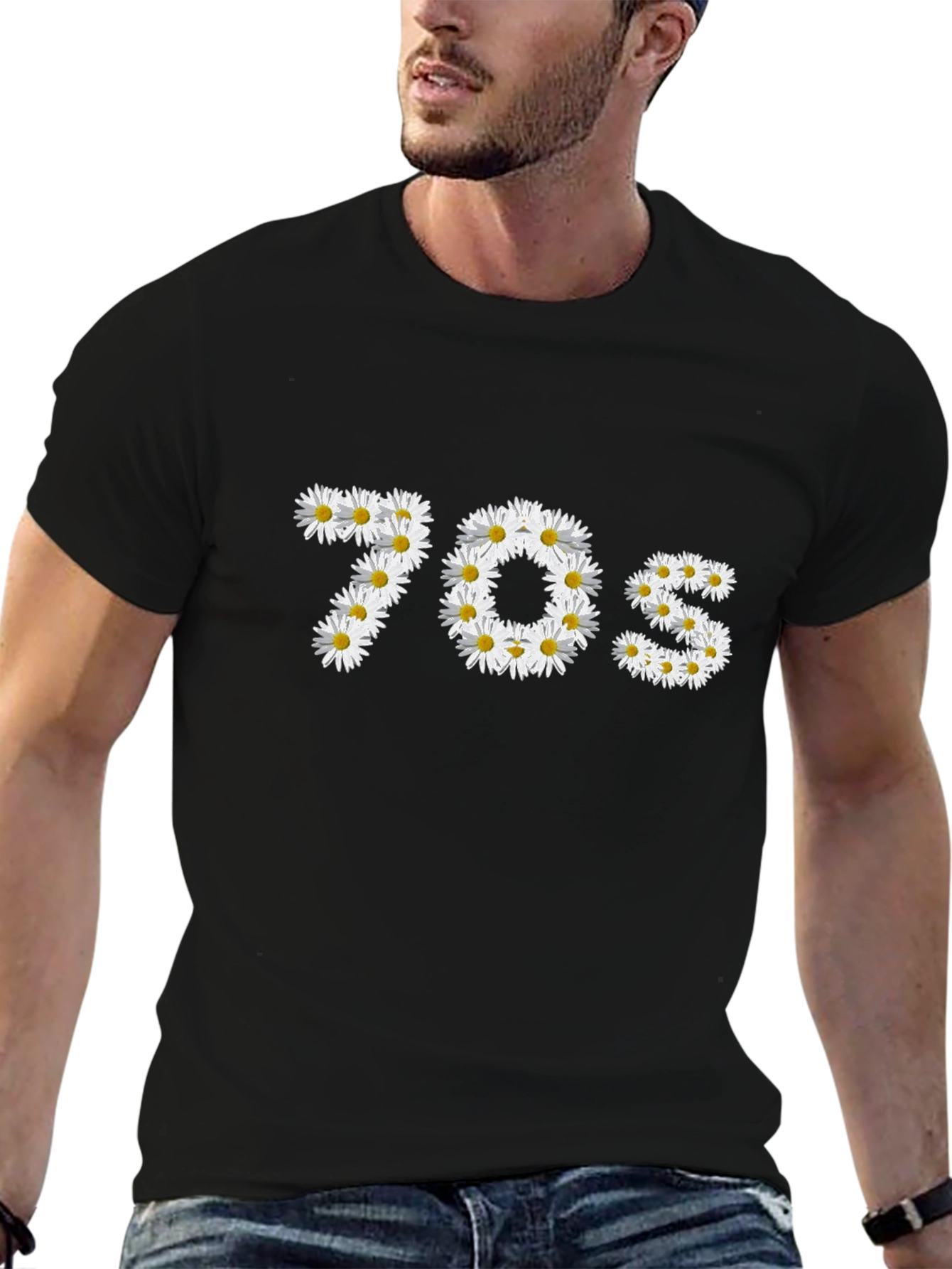 70s Daisy Graphic Black T-Shirt