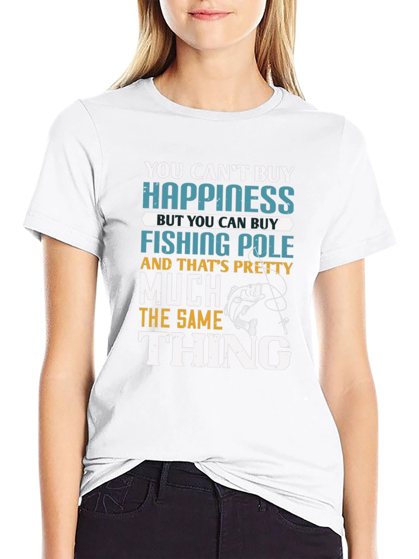 Funny Fishing T-Shirt - Cant Buy Happiness Fishing Pole