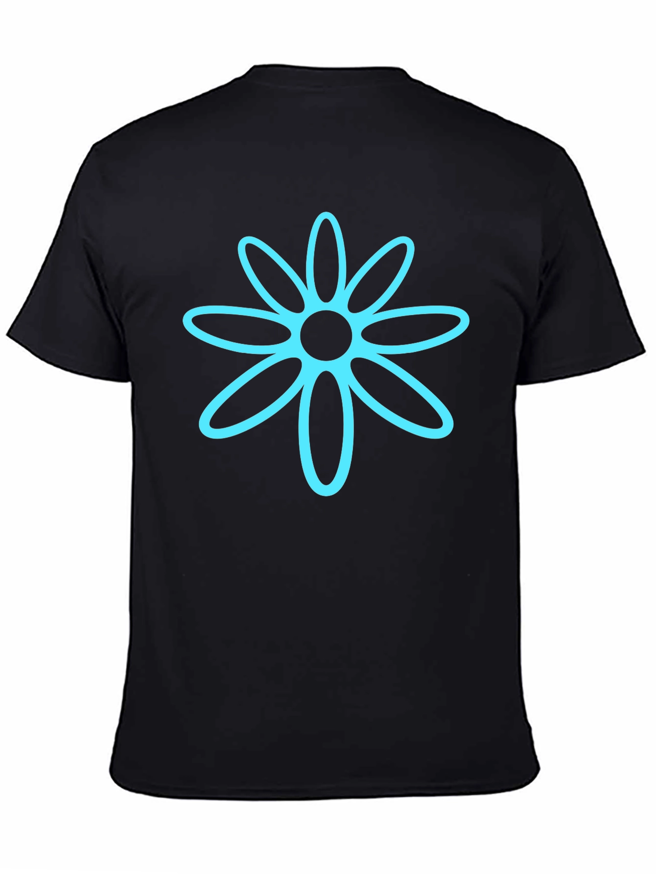 Black T-Shirt with Cyan Flower Graphic