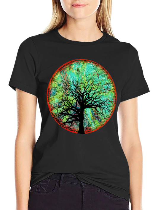 Artsy Tree of Life Graphic Tee - Black Cotton Blend