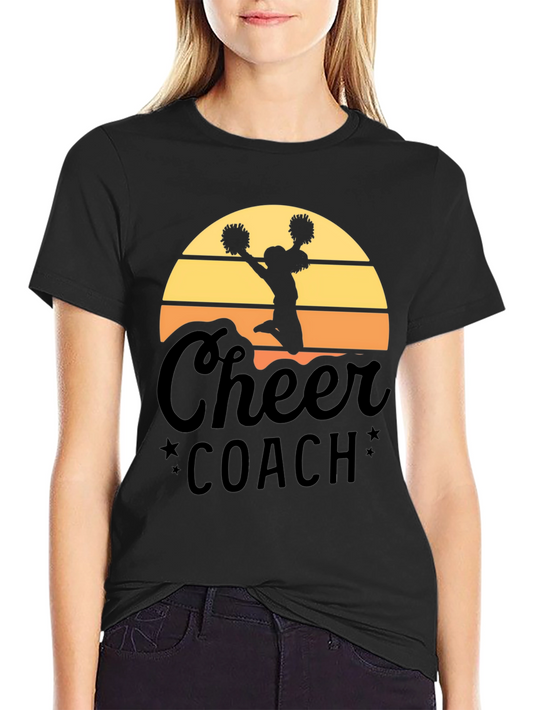 Cheer Coach T-Shirt - Sunset Design Black Tee