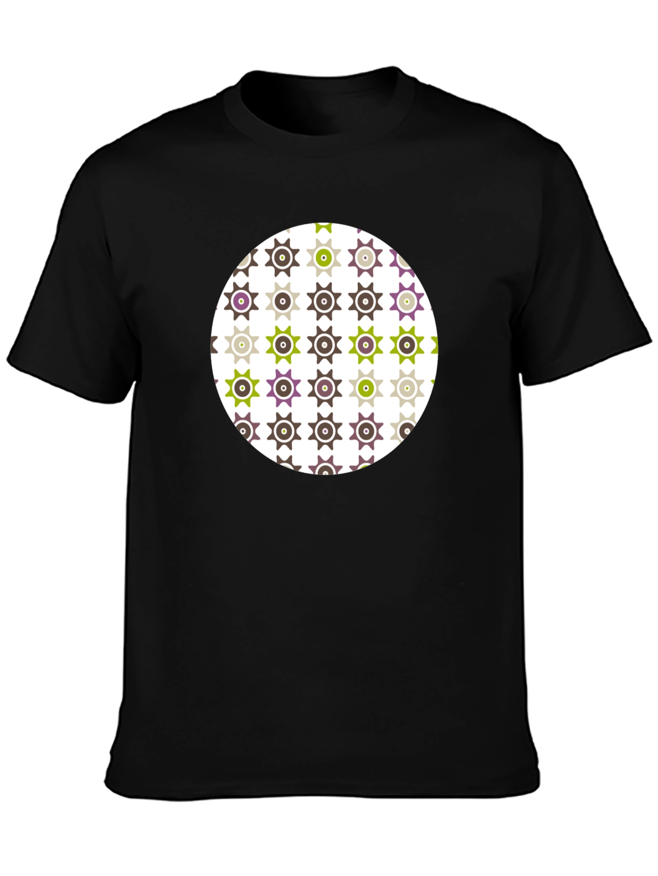 Patterned Graphic Tee - Black Cotton Blend Casual Wear