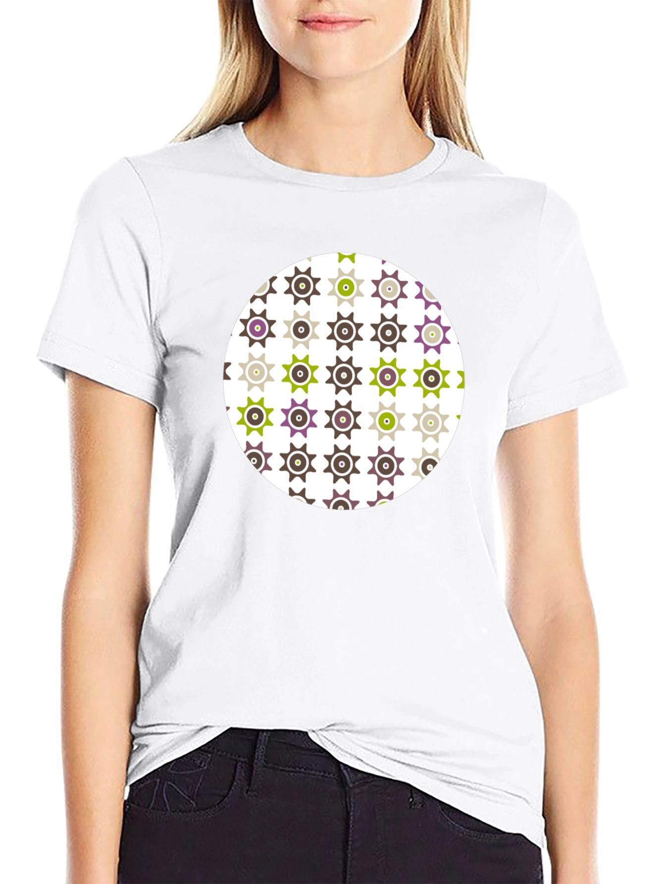 Patterned Graphic Tee - Black Cotton Blend Casual Wear