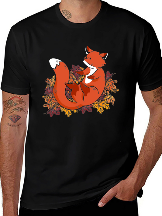 Fox in Leaves Graphic T-Shirt - Autumn Style
