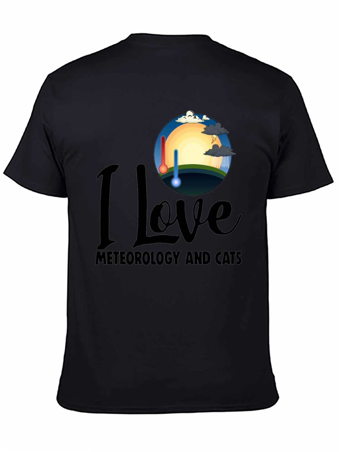 I Love Meteorology & Cats Black T-Shirt