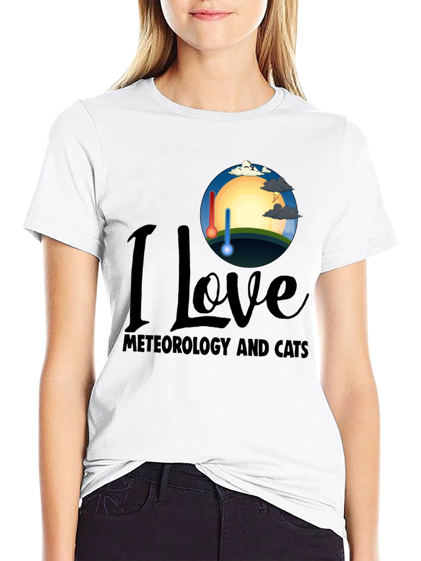 I Love Meteorology & Cats Black T-Shirt