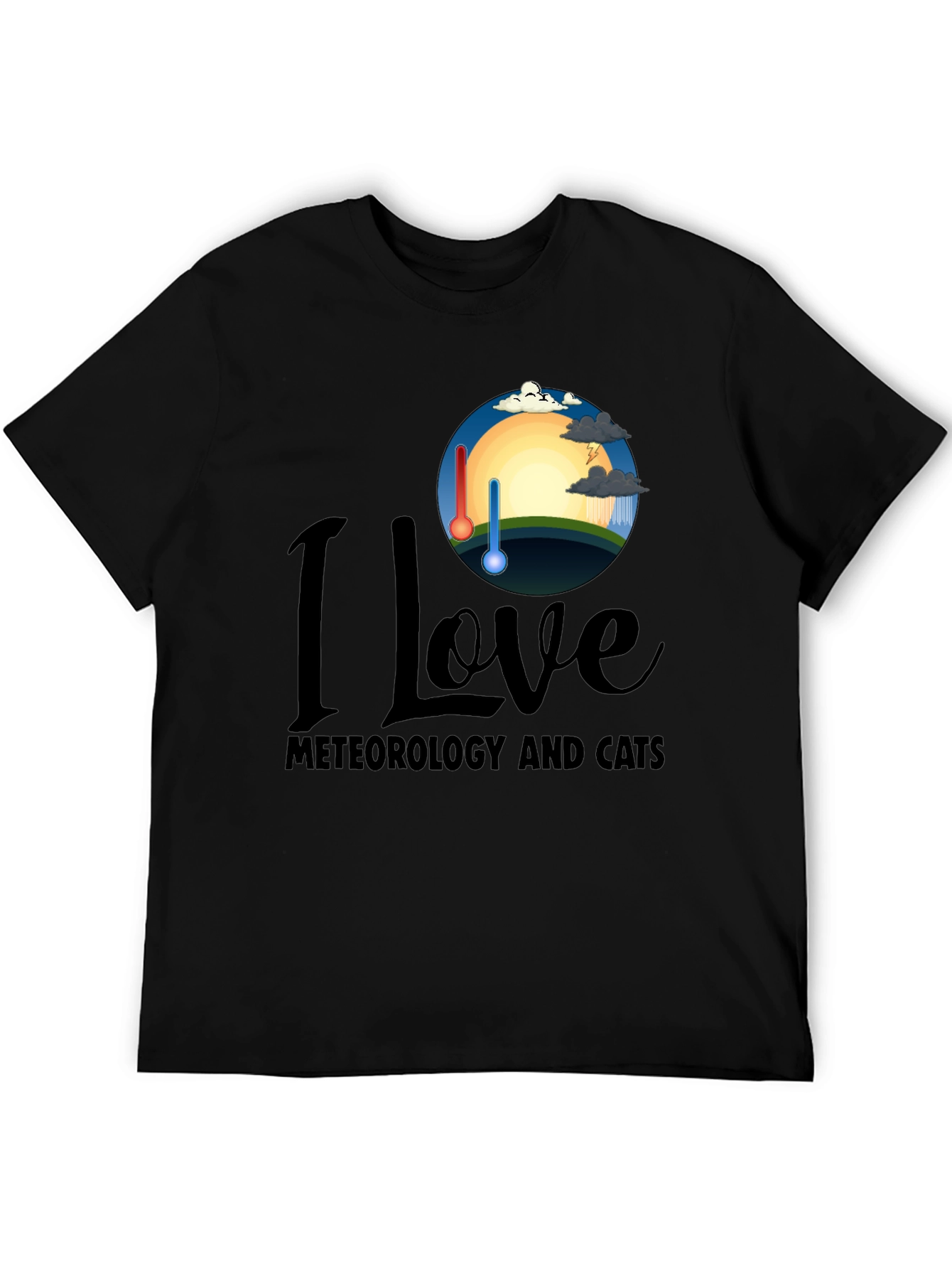 I Love Meteorology & Cats Black T-Shirt