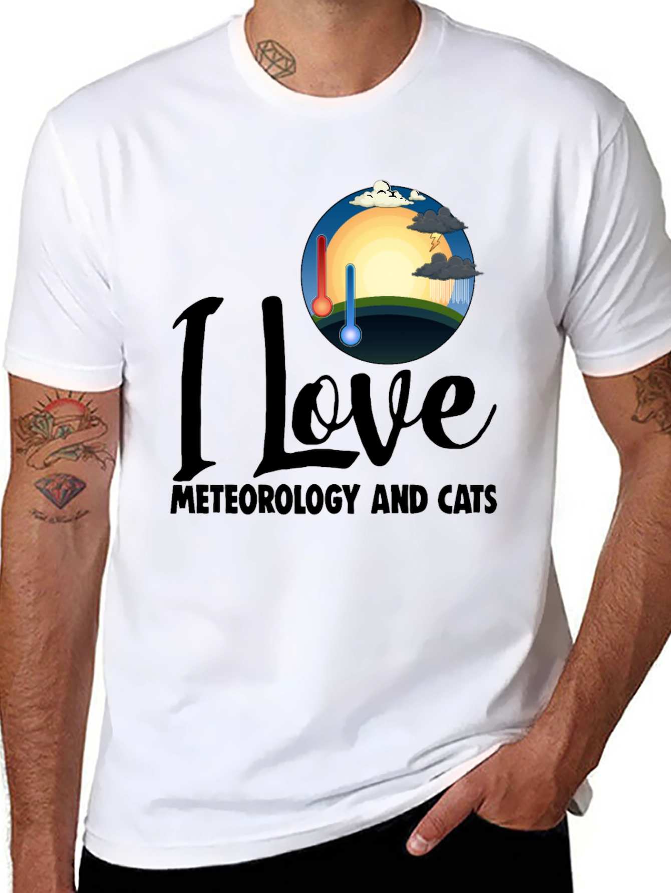 I Love Meteorology & Cats Black T-Shirt