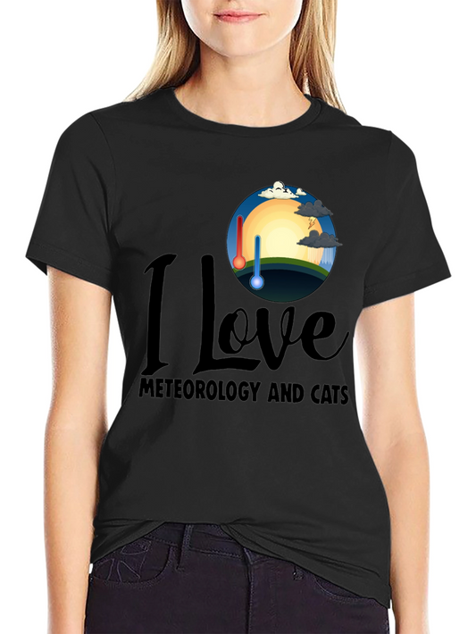 I Love Meteorology & Cats Black T-Shirt