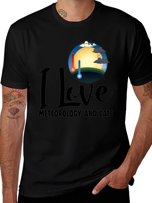 I Love Meteorology & Cats Black T-Shirt
