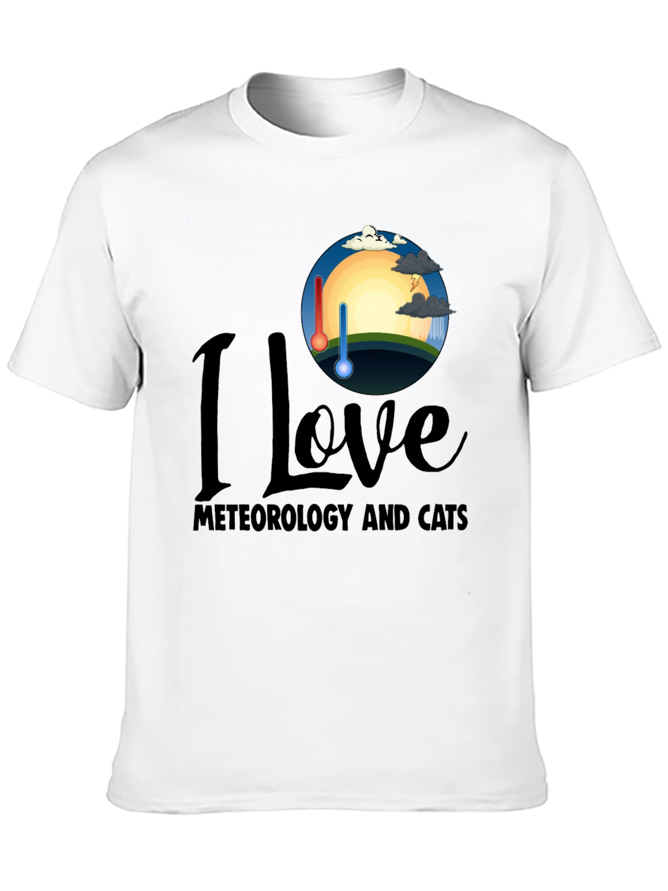 I Love Meteorology & Cats Black T-Shirt