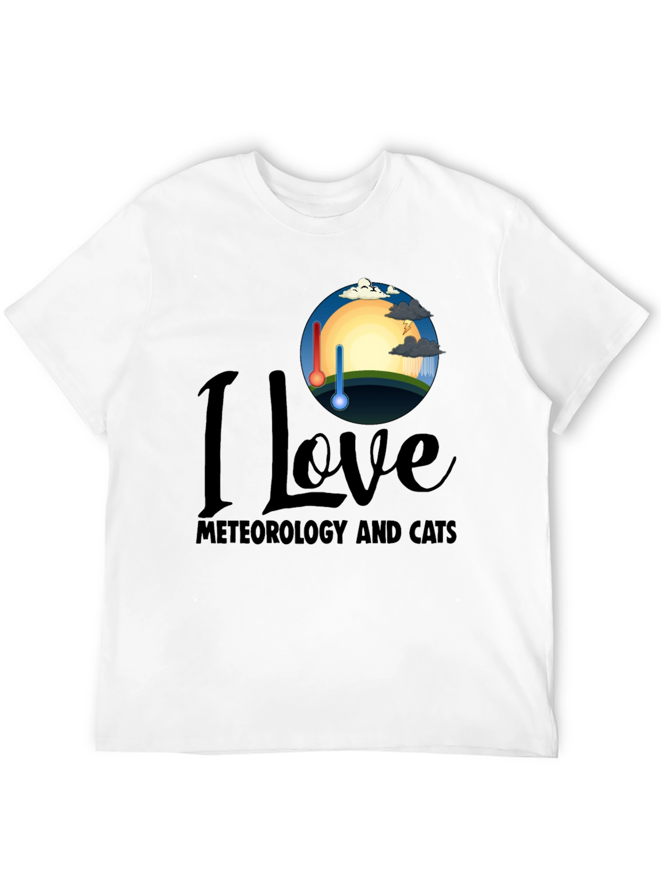 I Love Meteorology & Cats Black T-Shirt