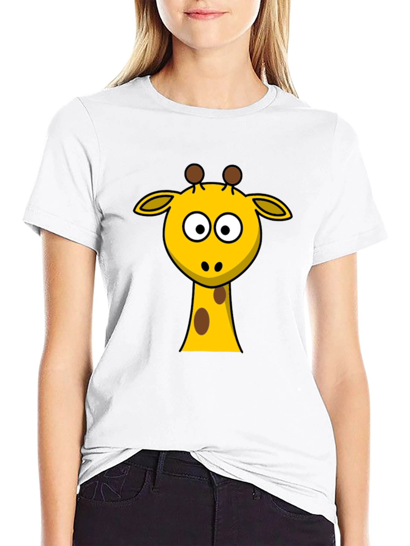 Cartoon Giraffe T-Shirt - Black Cotton Tee