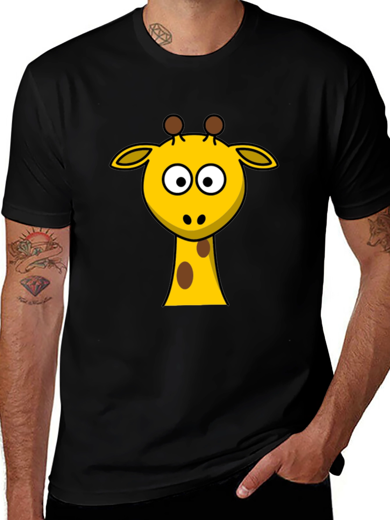 Cartoon Giraffe T-Shirt - Black Cotton Tee