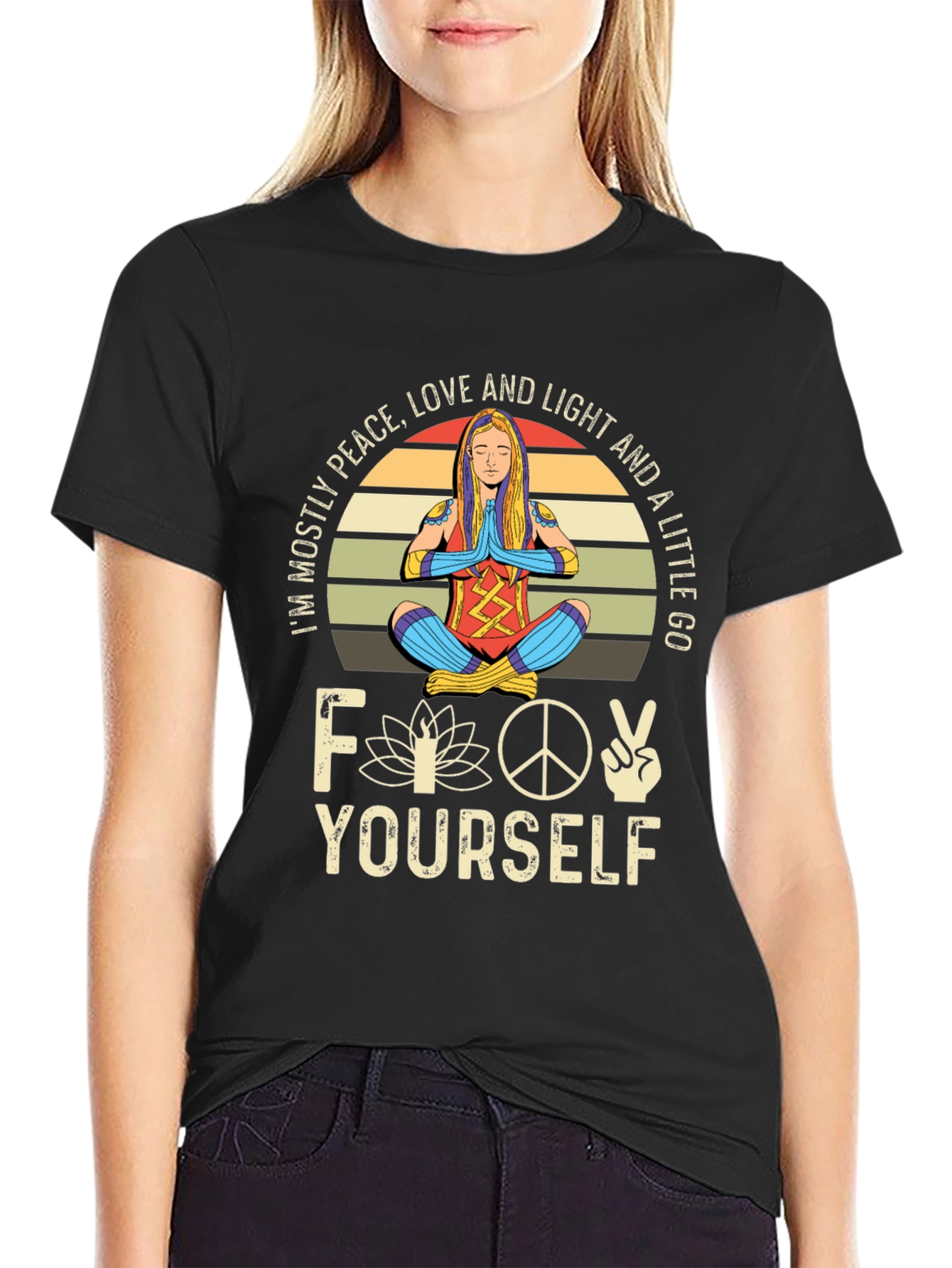 Peace Love Light Funny Yoga Graphic T-Shirt