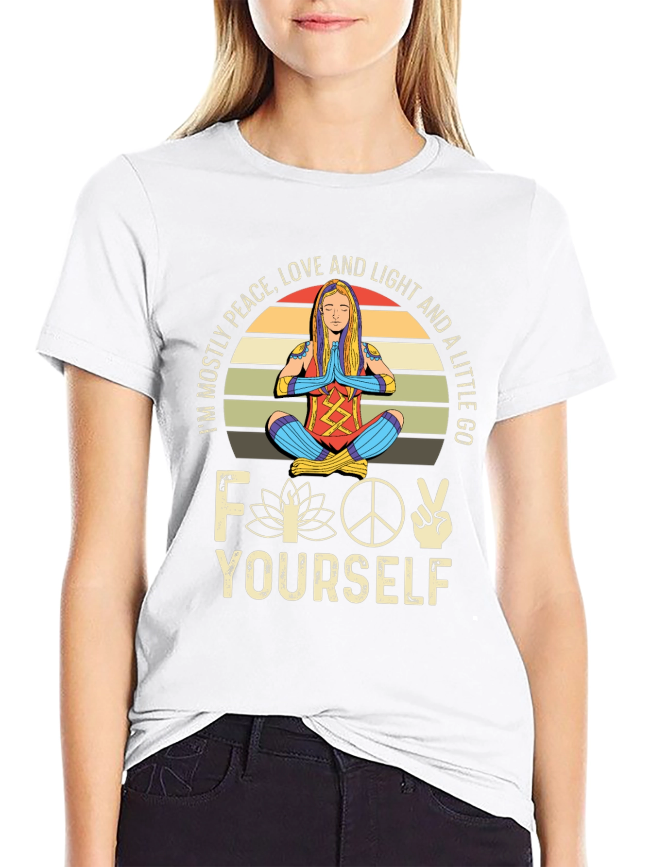 Peace Love Light Funny Yoga Graphic T-Shirt
