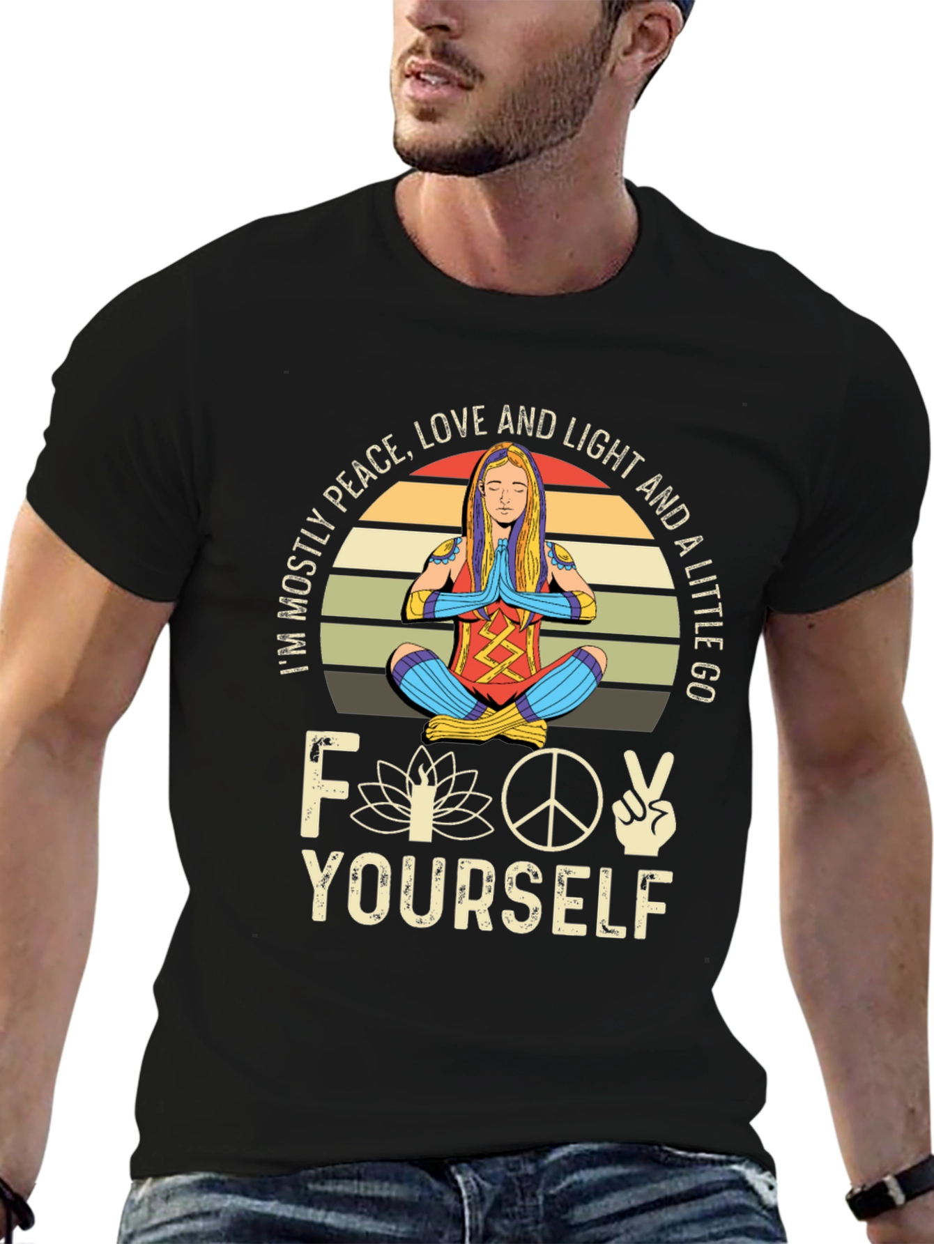 Peace Love Light Funny Yoga Graphic T-Shirt