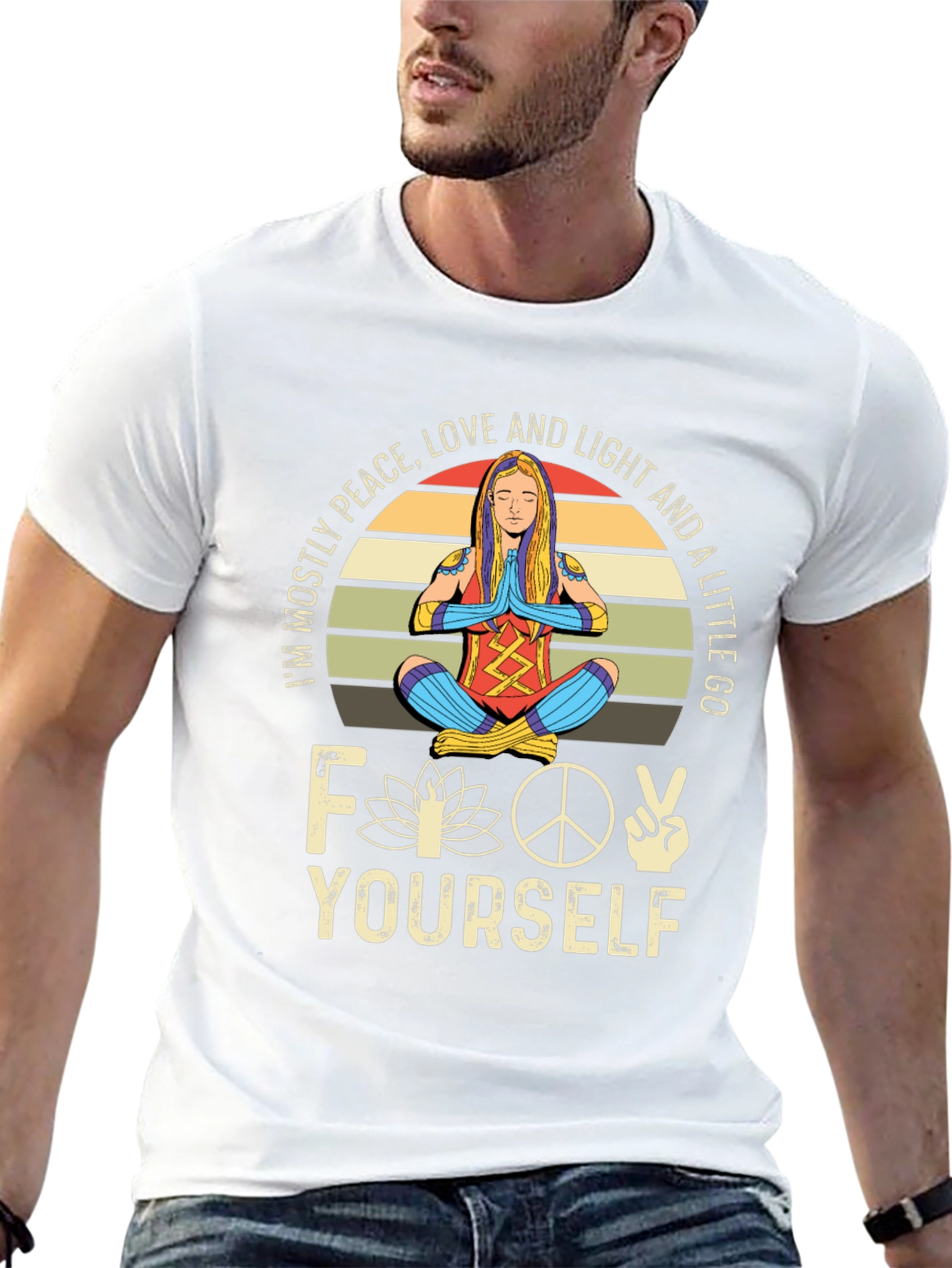 Peace Love Light Funny Yoga Graphic T-Shirt