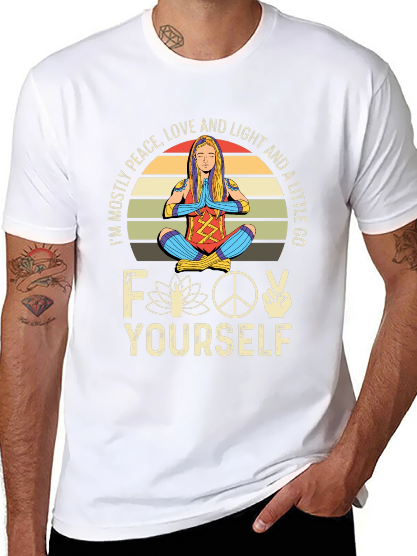 Peace Love Light Funny Yoga Graphic T-Shirt