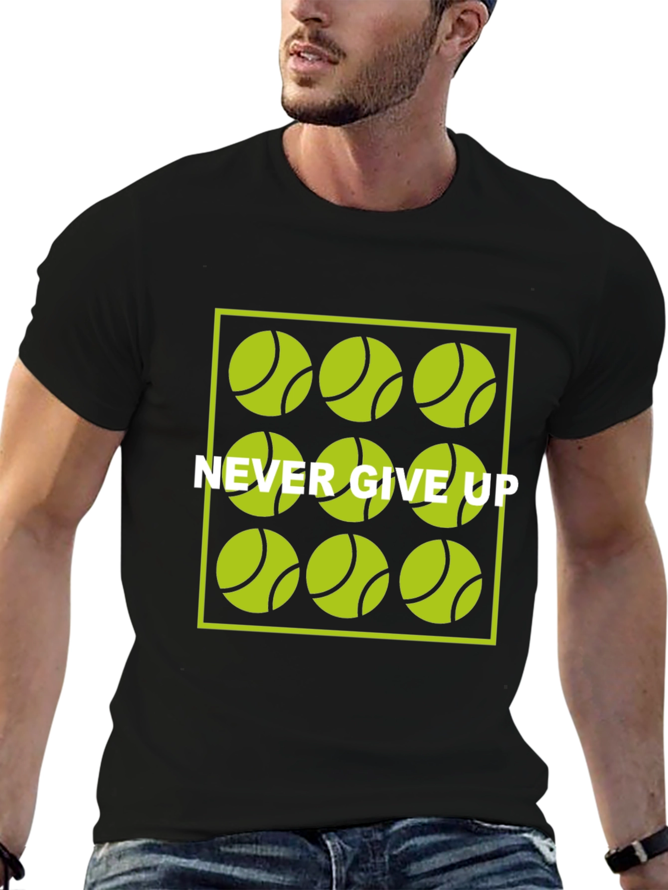 Never Give Up Tennis Ball Graphic T-Shirt