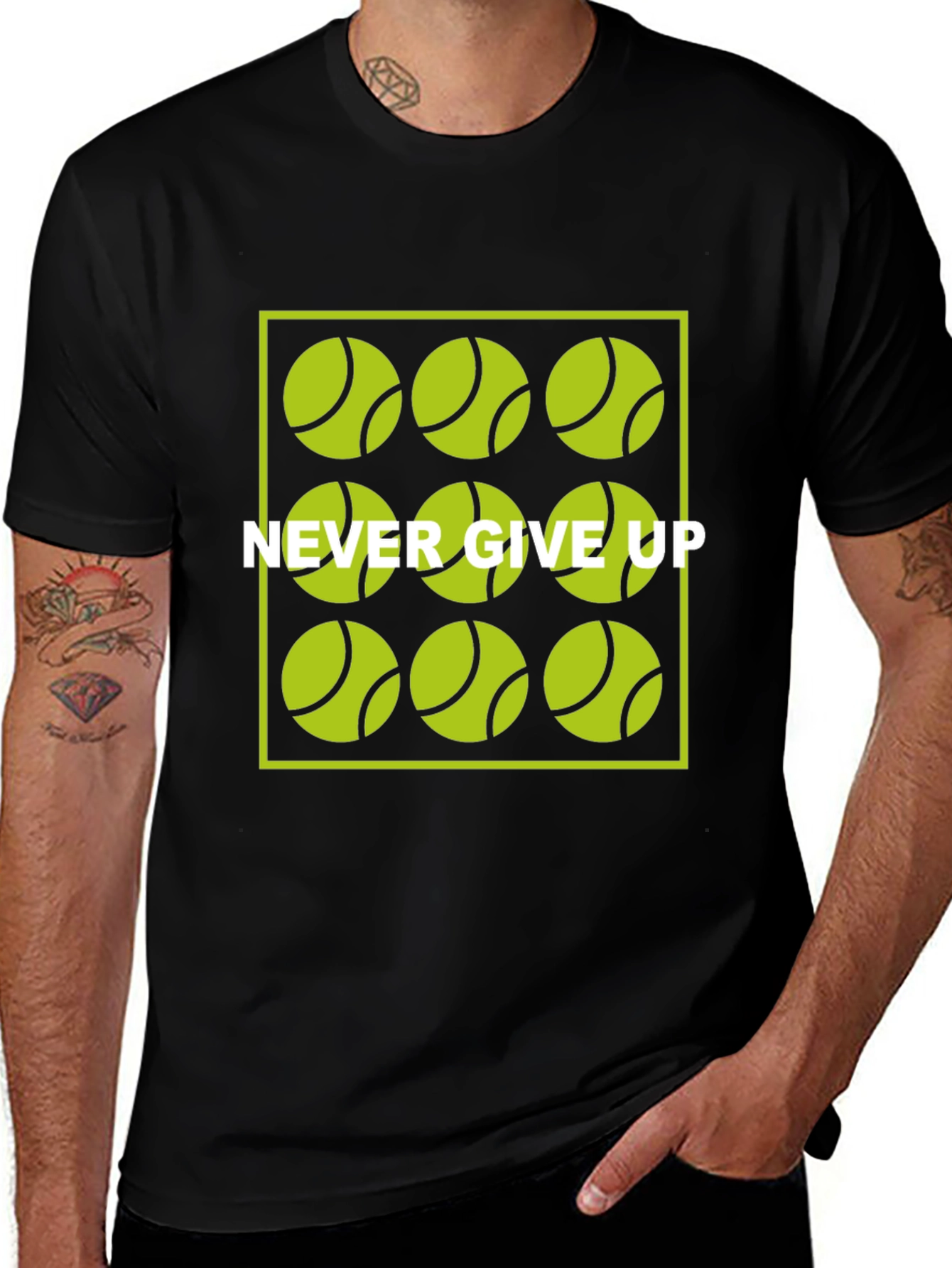 Never Give Up Tennis Ball Graphic T-Shirt