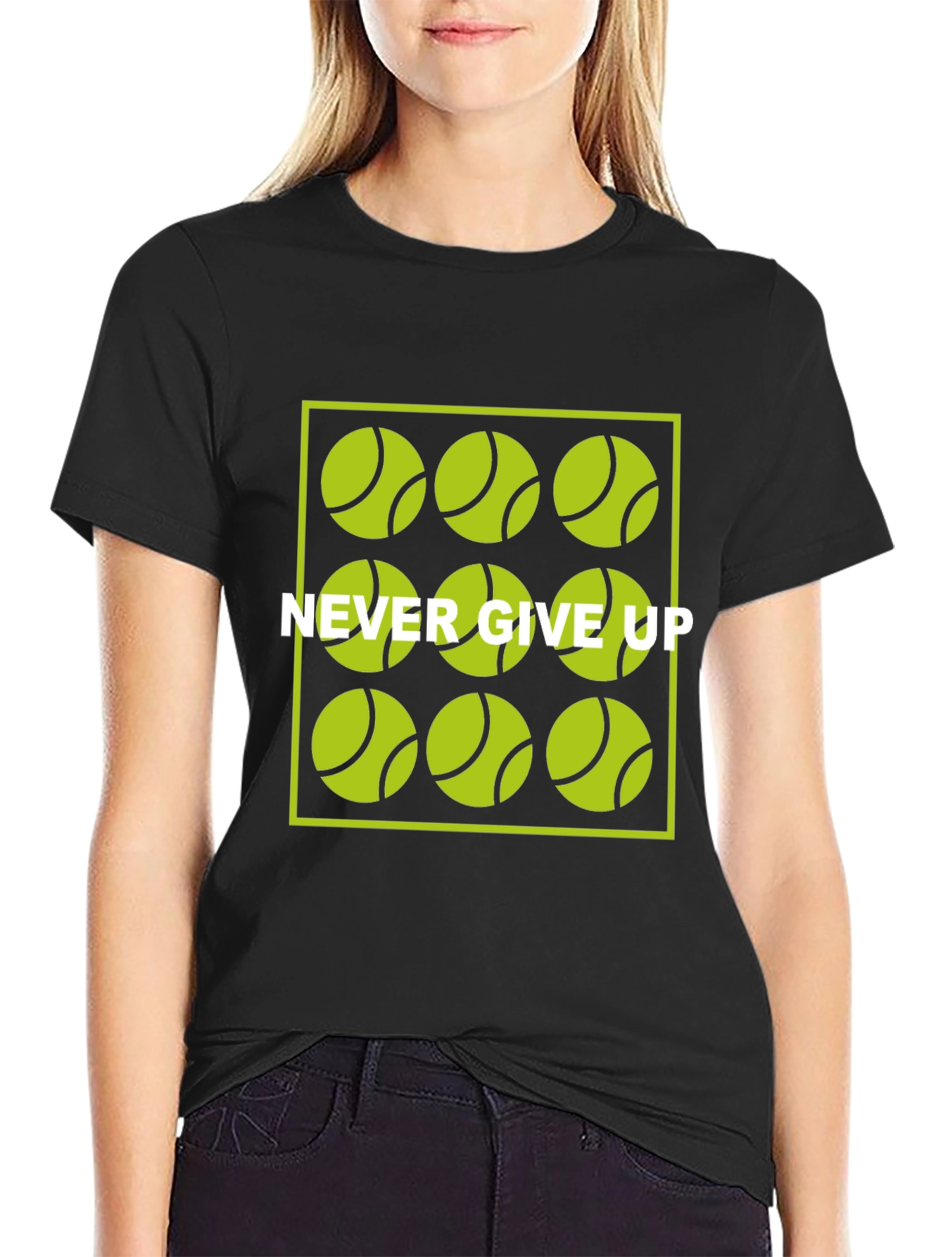 Never Give Up Tennis Ball Graphic T-Shirt