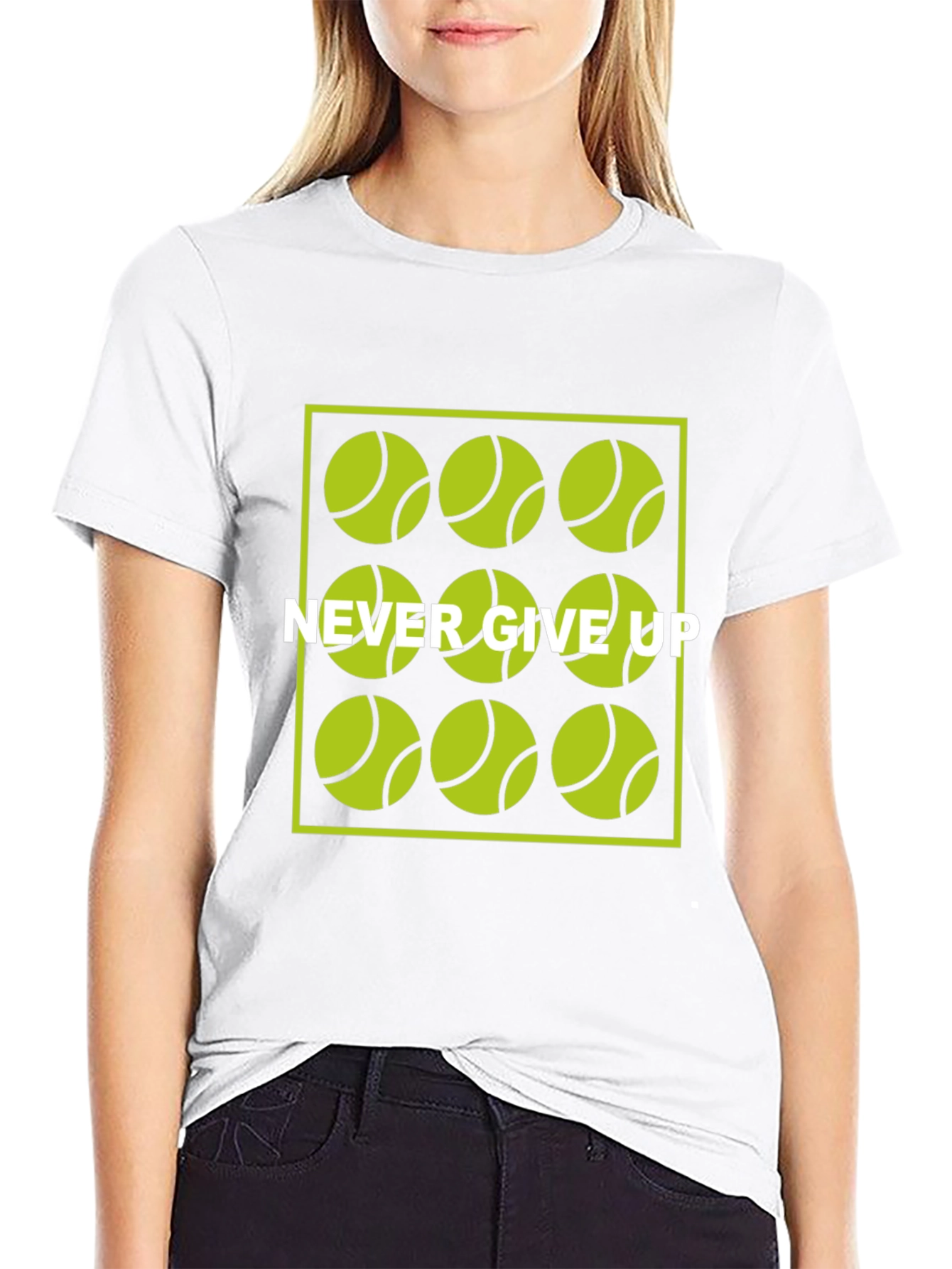 Never Give Up Tennis Ball Graphic T-Shirt