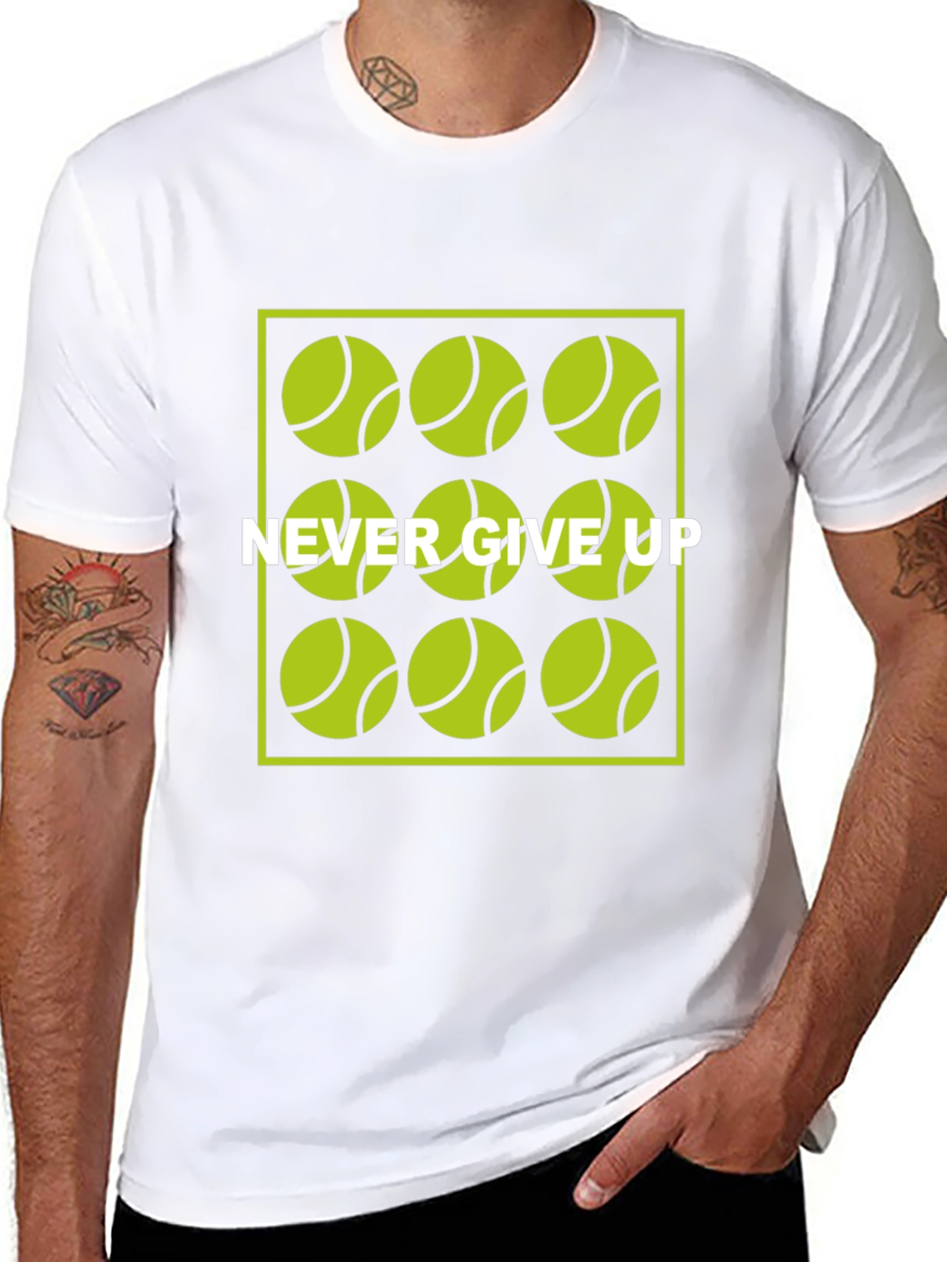 Never Give Up Tennis Ball Graphic T-Shirt