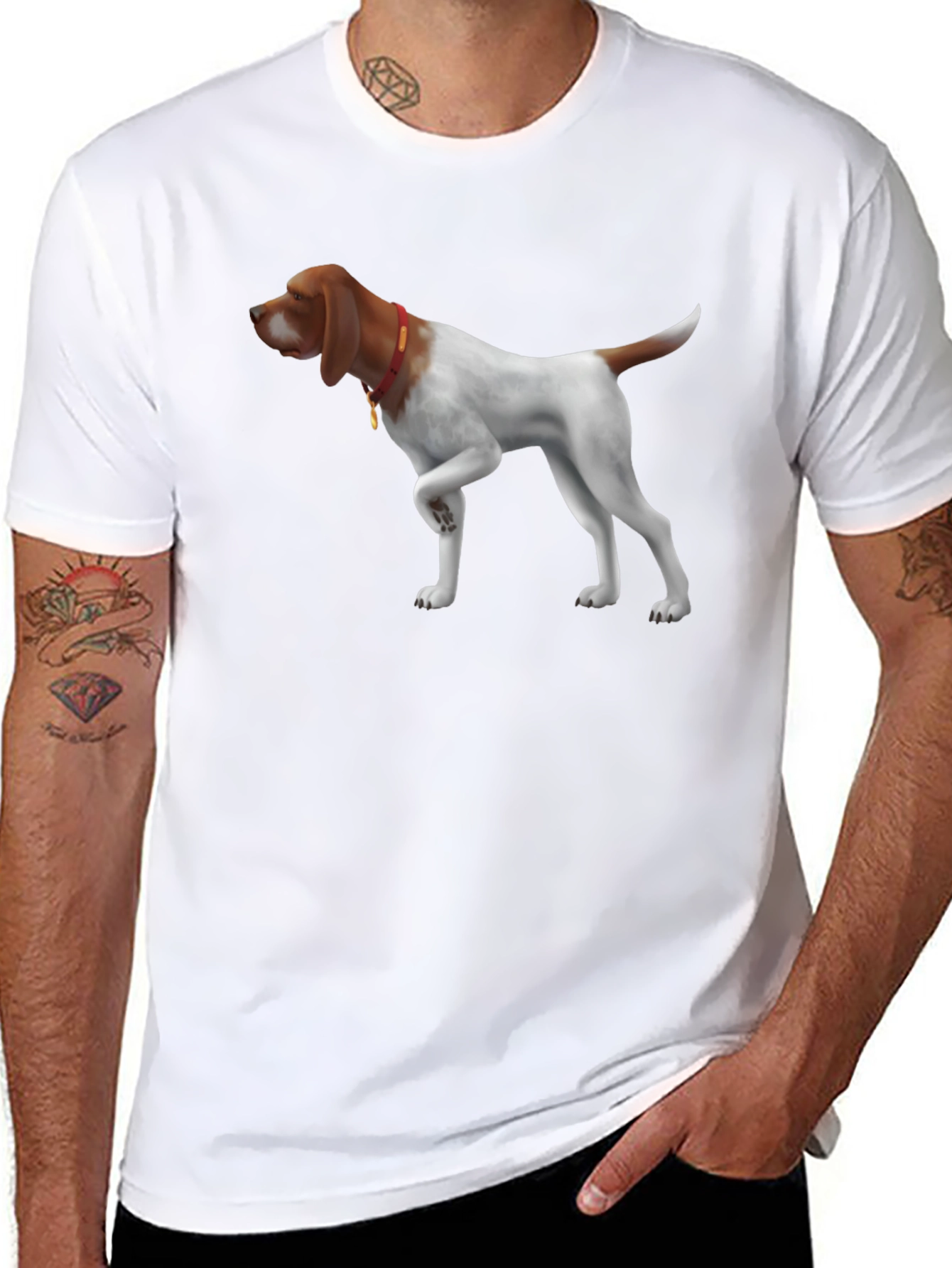 Dog Pointer Graphic Tee - Mens Black Cotton Shirt