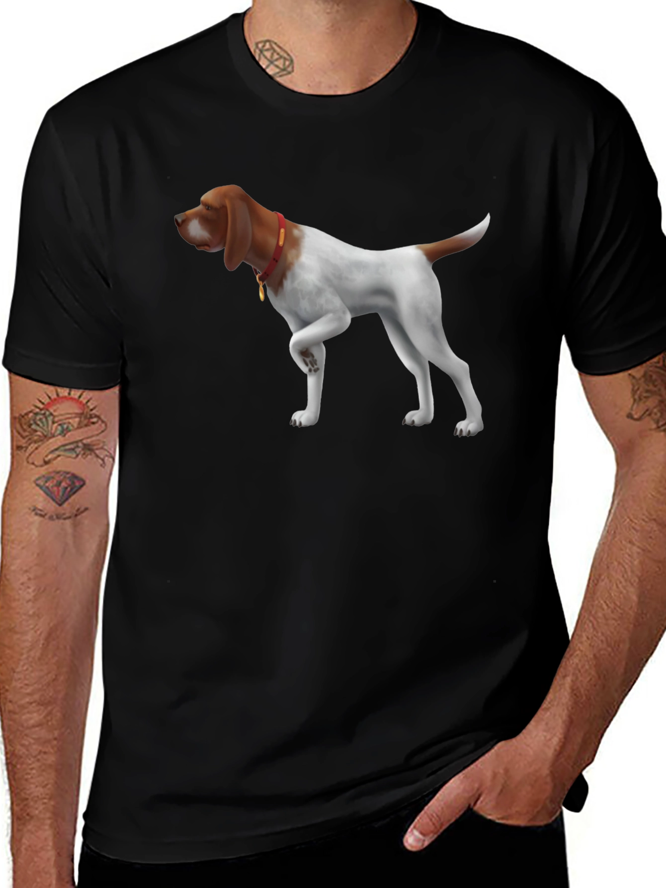 Dog Pointer Graphic Tee - Mens Black Cotton Shirt