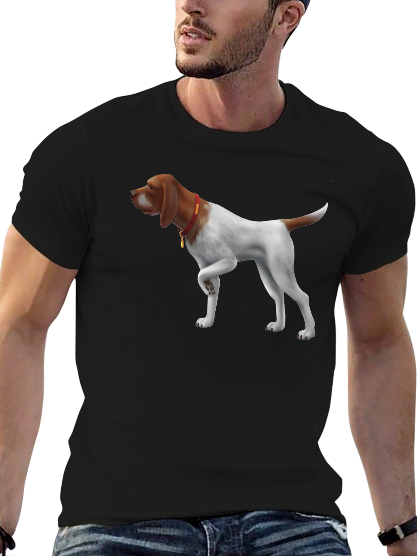 Dog Pointer Graphic Tee - Mens Black Cotton Shirt