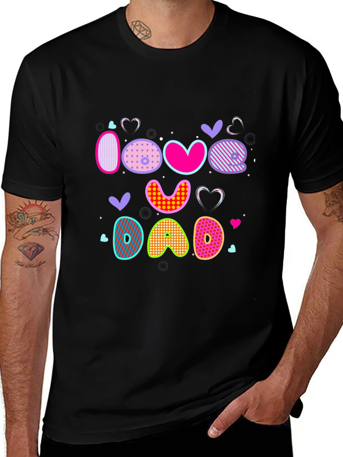 I Love Dad Graphic Print Black T-Shirt