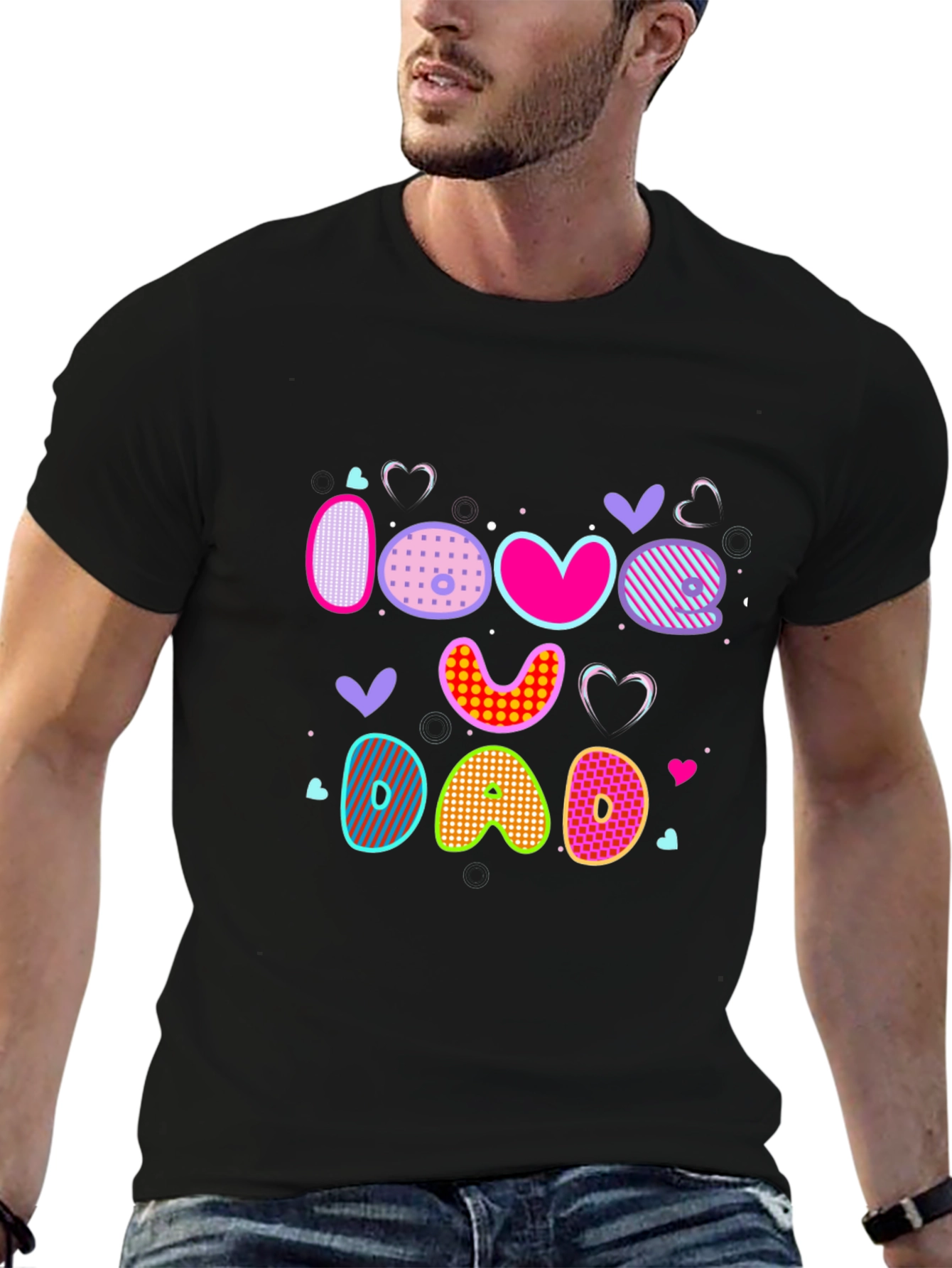 I Love Dad Graphic Print Black T-Shirt