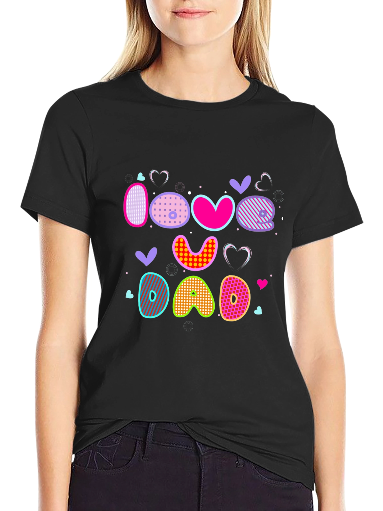 I Love Dad Graphic Print Black T-Shirt