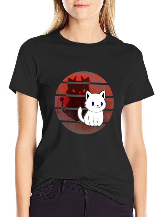 Cute Cat Devil Shadow T-Shirt - Mens Black Tee