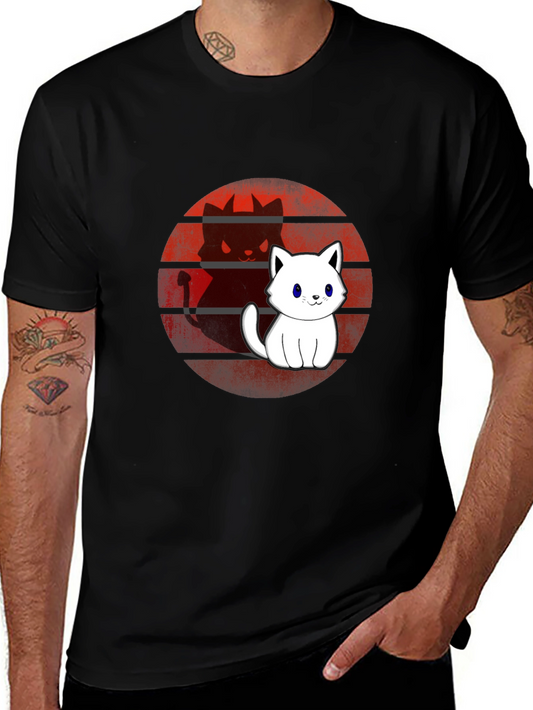 Cute Cat Devil Shadow T-Shirt - Mens Black Tee