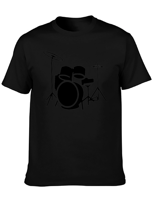 Drum Kit Graphic Print Black T-Shirt