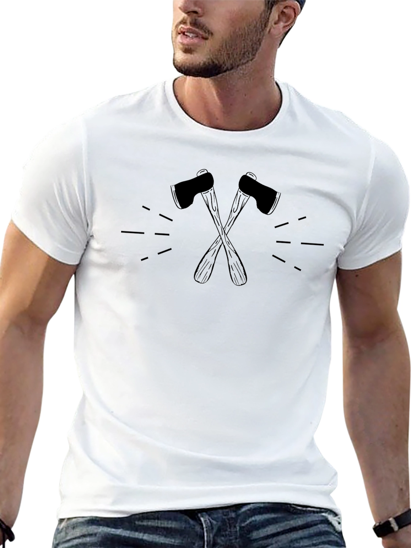 Crossed Axes Graphic Tee - Black Cotton T-Shirt