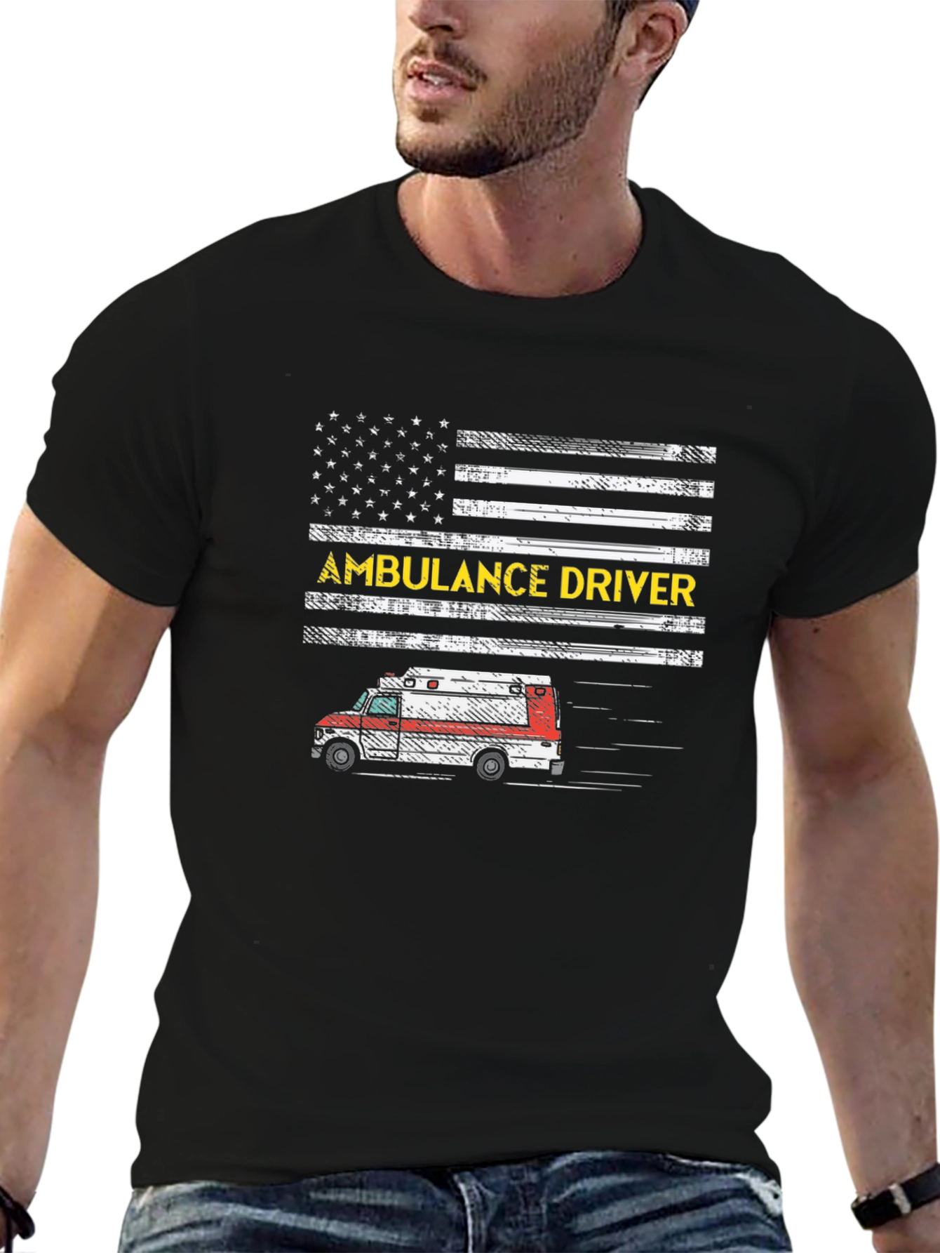 Ambulance Driver Graphic T-Shirt - Patriotic Design