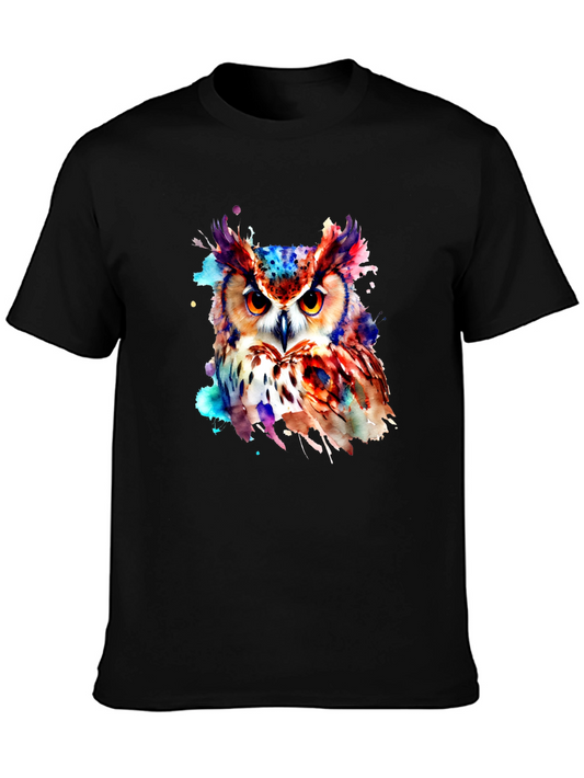 Colorful Watercolor Owl Graphic Black T-Shirt